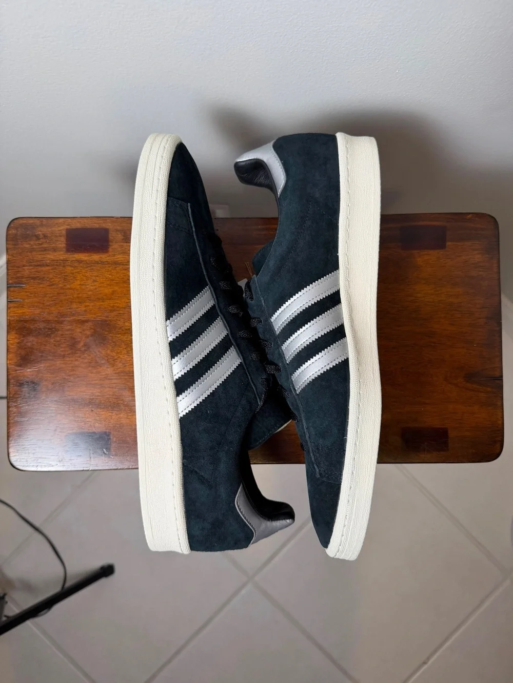adidas Campus 80s GX7330 Men’s Size 14 Black Suede Silver Stripes Sneakers